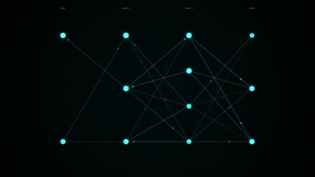 Abstract tech loop background with glowing cyan nodes and connecting lines over black overlay
