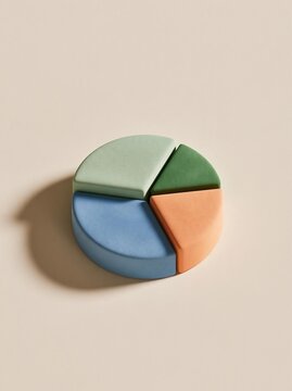 3d rendering of a pie chart. the chart is divided into six sections, each with a different color - blue, green, orange, and light blue.