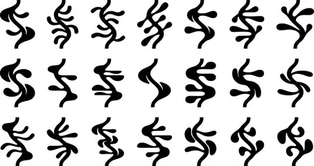 Fototapeta premium Set of abstract organic black shapes and wavy line symbols