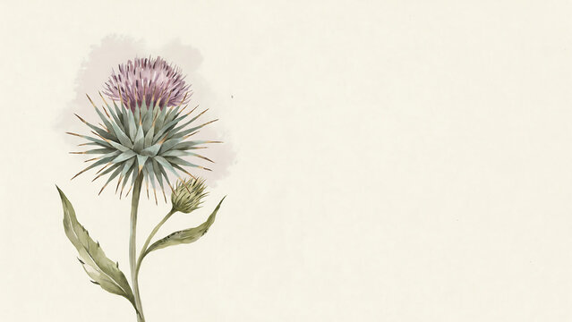 A watercolor of a single purple thistle flower isolated on a transparent background