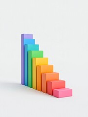 Obraz premium Group of colorful blocks arranged in a vertical line on a white background. the blocks are of different colors - purple, blue, green, yellow, orange, pink, and red.