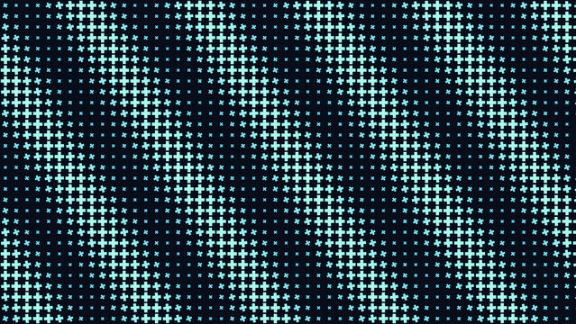 Diagonal pattern of light blue plus signs on a dark background, geometric halftone effect with varying sizes of symbols for texture