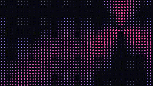 Diagonal pattern of pink diamond shapes on a dark background, creating a halftone effect with varying density and size of geometric symbols