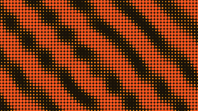 Diagonal pattern of orange circles on a dark background, creating a halftone effect with varying density and size of circular dot