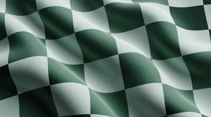 Obraz premium Waving green checkered flag fabric texture. Sport race finish line banner with a subtle wavy surface. Geometric pattern for victory celebration or competition.