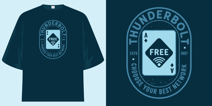 thunderbolt established 1987 free wifi network poker card graphic tee vector t shirt design vector illustration artwork