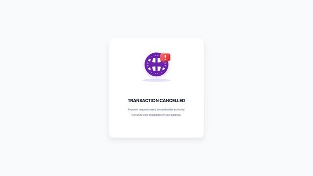 Payment Failed Transaction Cancelled UI Card Animated E-Commerce Error Popup Design