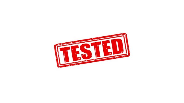 Red rubber stamp impression with tested text isolated on white background, for control approval