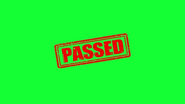 Red passed rubber stamp impression animated on green screen for control approval