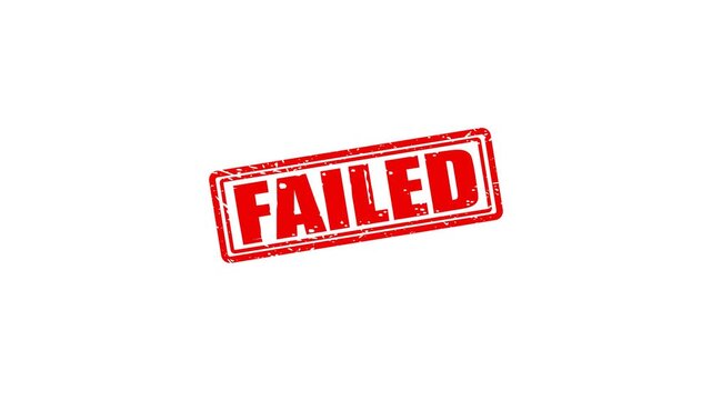 Red failed rubber stamp impression on white background, grunge texture effect for business and control concepts