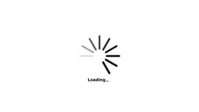 Minimalist circular loading spinner animation with text on white background, progress indicator buffer