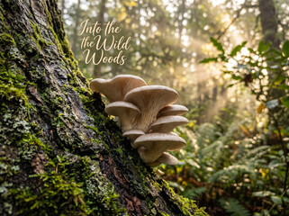 Fototapeta premium Wild Woodland Mushrooms Growing on Tree Bark in Forest