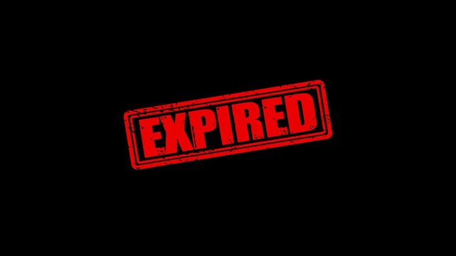 Red expired rubber stamp animation on black background, for business and, legal documents grunge