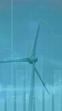 Animation of financial graphs over wind turbine