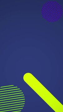 Animation of multi coloured abstract shapes moving on purple background