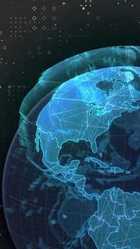 Animation of spinning globe over circuit connections against grey background