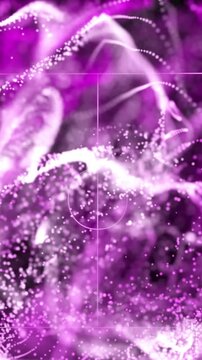 Animation of purple digital wave over basketball court layout against black background