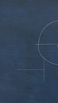Animation of mathematical equations and formulas floating against blue chalkboard background