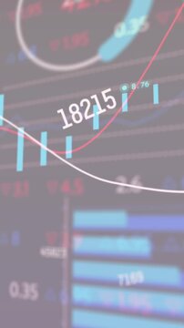 Animation of changing numbers, statistical, stock market data processing on blue gradient background
