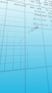 Animation of statistical and stock market data processing against blue gradient background