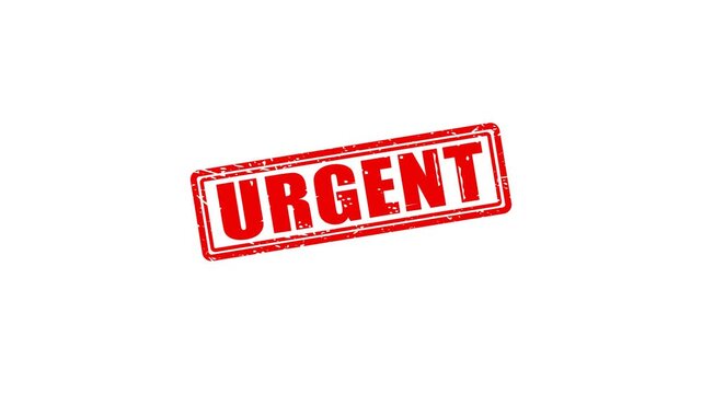 Red urgent rubber stamp animation on white background, priority notification concept