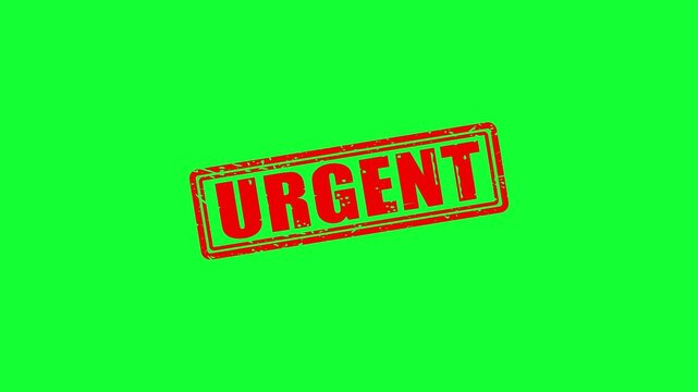 Urgent red rubber stamp impression on green screen background, for business notifications, and alerts red stamp