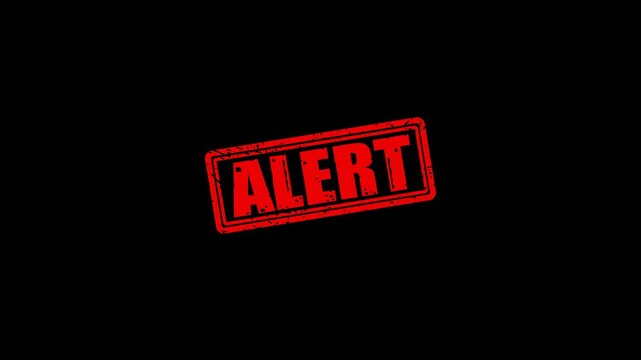 Red alert rubber stamp animation on black background, for emergency notification, and warning alerts