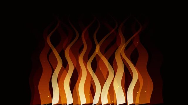 Animated stylized wavy fire flames lower border with floating golden sparks on black background