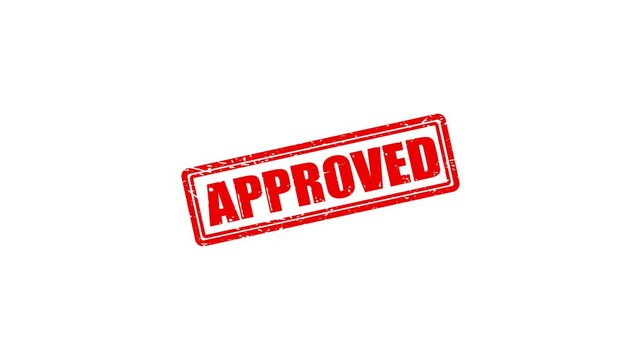Red approved rubber stamp animation on white background, grunge texture official seal for business approval and control