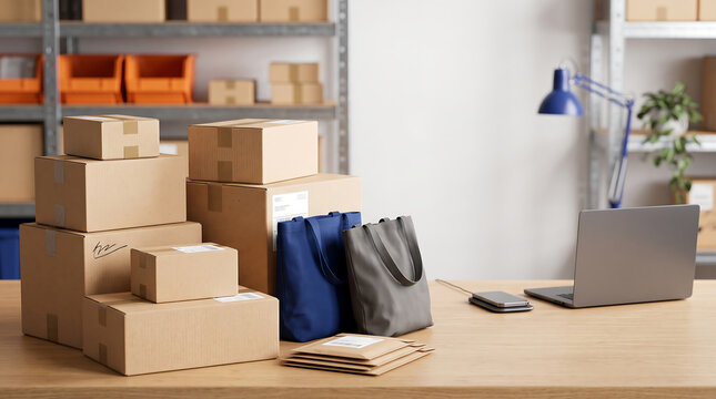 Multiple ecommerce packages prepared for Cyber Monday shipping and online retail delivery.