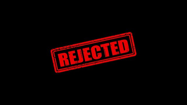 Red rejected rubber stamp impression on black background, business denial concept declined