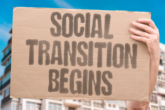 "Social transition begins" Individuals adopt preferred names, pronouns, and social roles before pursuing medical interventions. SOCIAL. IDENTITY. CHANGE. BEGINNING. PERSONAL.