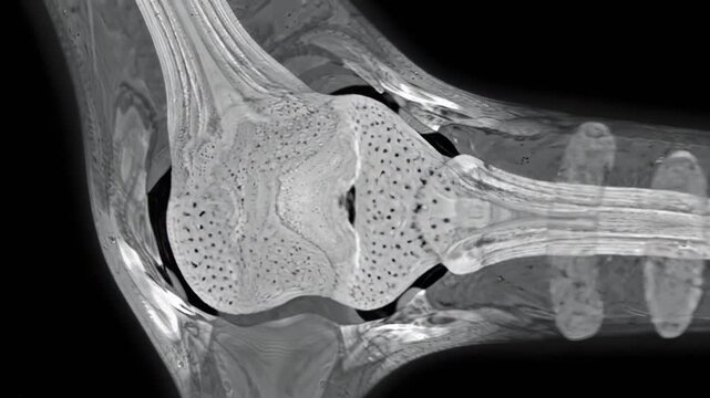 Highly detailed MRI scan of a knee joint showcasing bone, cartilage, and soft tissue perfect for medical presentations, educational content, and healthcare marketing materials.