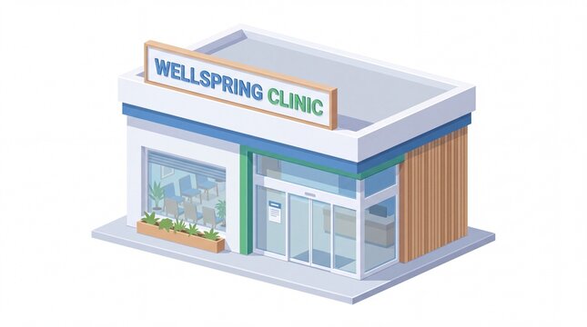 Isometric Modern Medical Clinic Facility Building Featuring Professional Healthcare Architecture Design for Private Practice Services