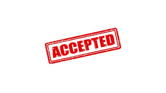 Red accepted rubber stamp animation on white background, for business approval, and control approved
