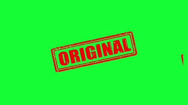 Original red rubber stamp impression on green screen background, for creative projects, text