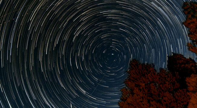 Star Trails in a dark sky in the Charcoal Ovens Historical State Park in Ely Nevada