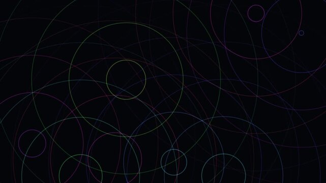 Abstract background of colorful overlapping circles on a dark tech overlay