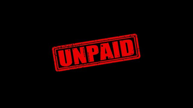 Red unpaid rubber stamp effect on black background, financial debt and payment status concept