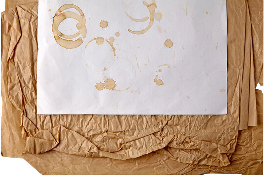 Kraft paper background with coffee cup marks. Text display mockup layout