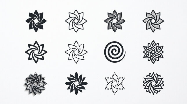 Geometric mandala logo vector icon set abstract star flower design elements