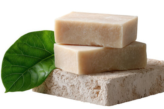 Three bars of natural soap with mint leaves