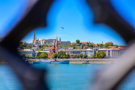 panorama of the Budapest, Hungary. Tour travel concept. Travel Europe advertisement, space for text. Horizontal panorama of european city for travel adv