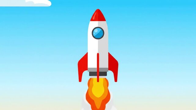 Rocket Launching into the Sky with Flames and Smoke.