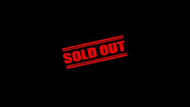 Sold out red grunge rubber stamp effect animation on black background, for retail and, e-commerce