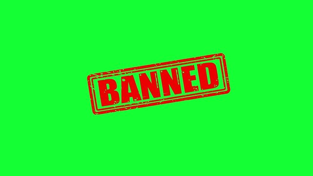 Banned red rubber stamp effect on green screen background, for moderation and, censorship
