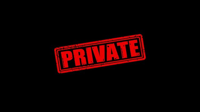 Private red rubber stamp grunge effect animation on black background, for confidential documents
