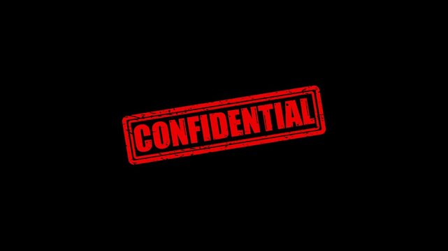 Red confidential rubber stamp impression on black background, secret document security concept
