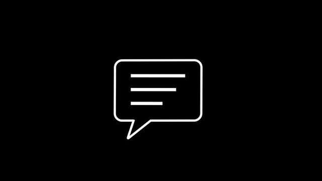 Speech bubble icon expands to reveal horizontal lines on a black background
