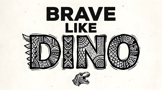 Brave Like Dino Inspirational Dinosaur Typography Design with Decorative Hand Lettering